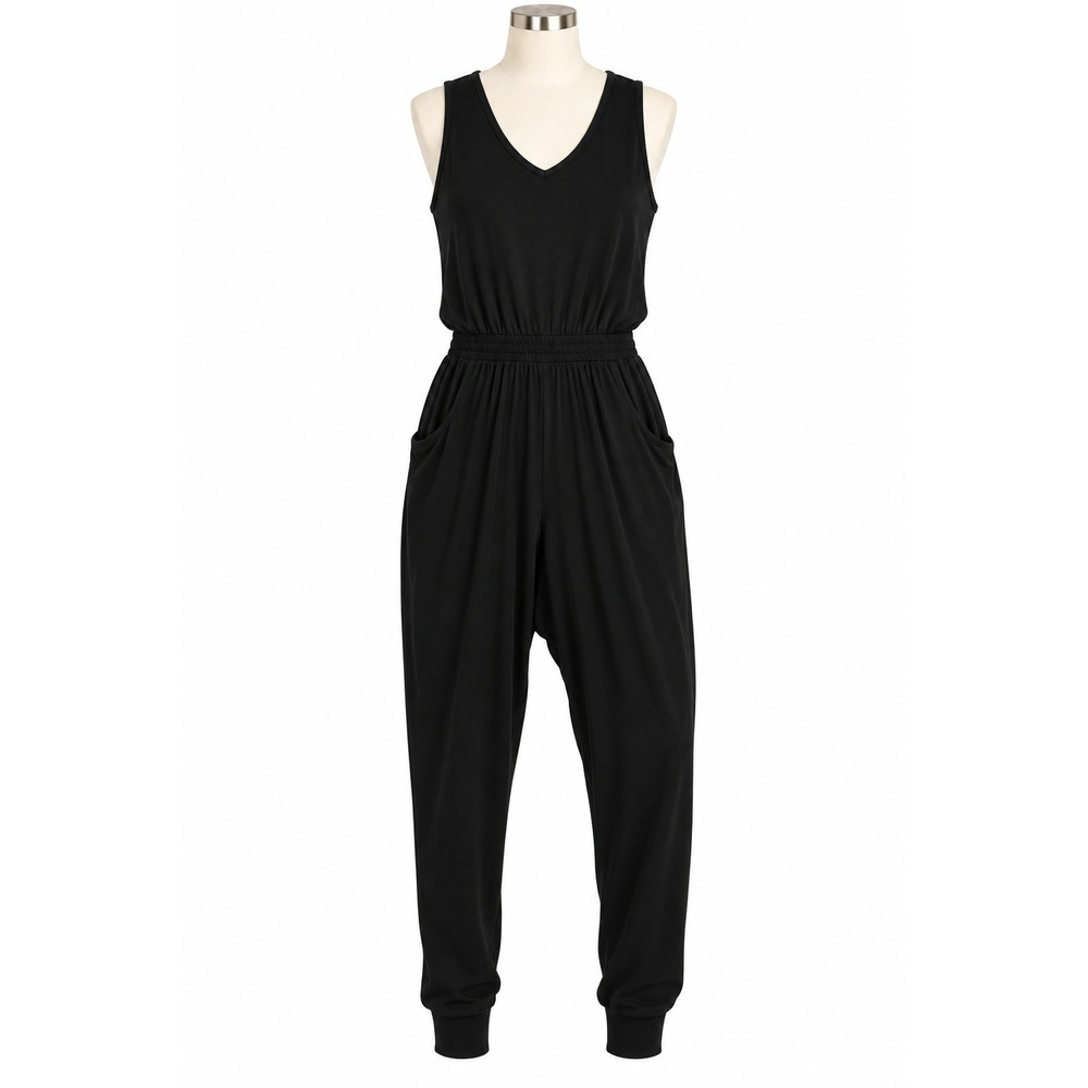 Joie Women's XL Black Sleeveless V-Neck Harem Jumpsuit Pockets NWT